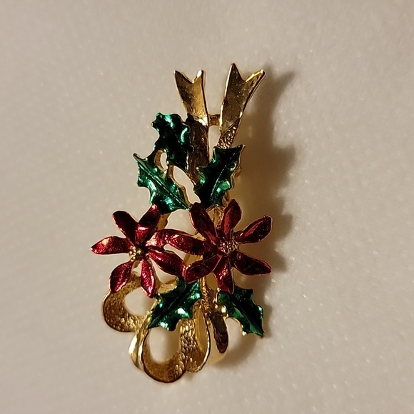 Vintage Gerry's Signed Christmas Poinsettia Ivy Gold Tone Brooch Pin Holiday - Picture 16 of 16